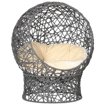 PawHut Cama para Gatos, Cueva de Gatos con Cojín, 2 piezas, 50x50x60 cm, Blanco Crema + Marrón