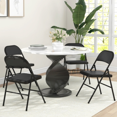 HOMCOM Pack de 4 sillas plegables, sillas de oficina portátiles, patas de acero, silla plegable para oficina, sala de espera, recepción, cuero sintético, negro