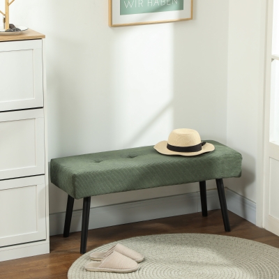 HOMCOM Banco banqueta pie de cama acolchado en terciopelo cotelé y patas de acero negro carga 220 Kg 100 x 36 x 45 cm verde