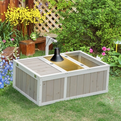 Pawhut Casa recinto jaula para pequeña mascota tortuga con 2 espacios dim, 91,5x61x33 cm - madera de pino