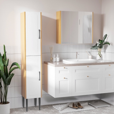 kleankin Armario espejo baño armario de tocador espejo 3 puertas 4 estantes ajustables 68 x 22 x 60 cm blanco
