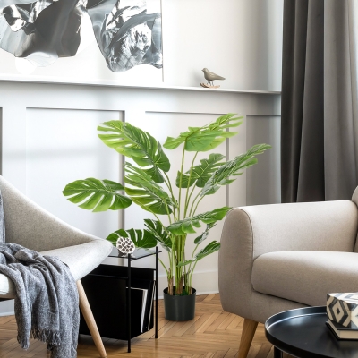 HOMCOM Planta Artificial Realista Monstera Deliciosa, Maceta y Tierra de Cemento Incluidos, 17,5x17,5x120 cm, Verde