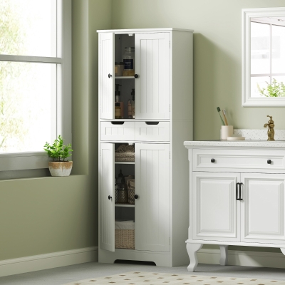 HOMCOM Mueble de baño con cajón, armario con puertas, estante ajustable, 60x30x160 cm, blanco