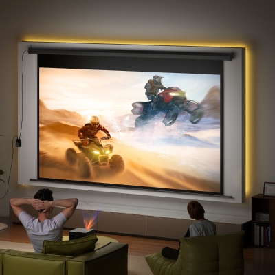 HOMCOM Pantalla de proyección motorizada 120 pulgadas, 16:9 4K HD, montaje en pared o techo con control remoto, 297x8x183cm