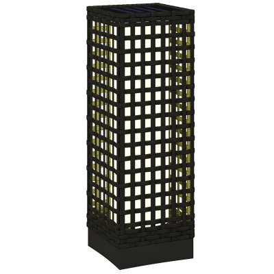 Lampă de exterior cu panou solar, 8 ore funcționare, imitație ratan, oțel, 15,5 x 15,5 x 46cm, negru