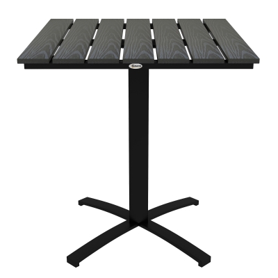 Masa pentru terasă, pentru 4 persoane, cu aspect de lemn, cadru din aluminiu, 70 x 70 x 76 cm, Gri