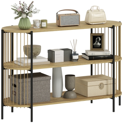 HOMCOM Blat de Consolă cu Coardă de Hârtie Împletită Manual Cadru de Oțel Stil Bohemian 124x43,5x80 cm Natural