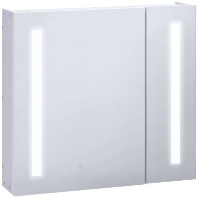 kleankin Oglindă de perete cu LED-uri pentru baie, 2 uși și 3 niveluri, 70 x 15 x 65 cm, alb
