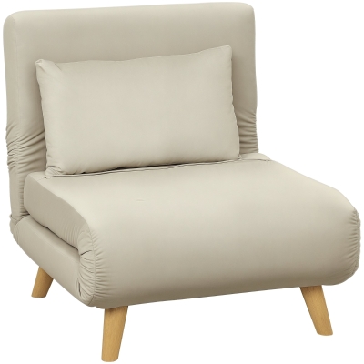 HOMCOM Fotoliu pliabil cu funcție de pat, Fotoliu de odihnă în aspect de catifea, Spătar reglabil, suportând până la 120 kg, Bej