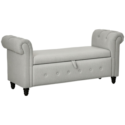 HOMCOM Banca cu depozitare, canapea cu două funcții în material textil aspect lin cu picioare de lemn 146,5 x 49 x 72 cm gri