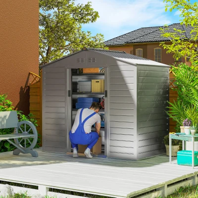 Casa pentru unelte de 2,43 ㎡, ușă glisantă blocabilă, rezistent la intemperii, 213 x 131 x 192 cm, Gri