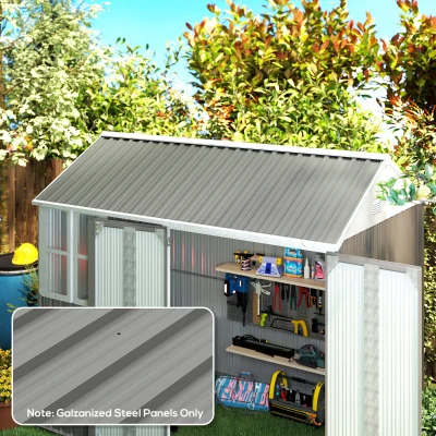 Outsunny Lot de 12 panouri din oțel galvanizat Rezistente la Intemperii, gri deschis, dim. unui panou 129L x 45l cm
