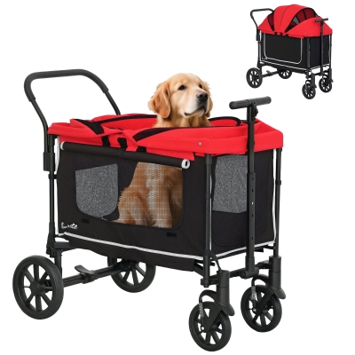PawHut Hundewagen Hundebuggy pliabil pentru câini și pisici de până la 30 kg 110 x 65 x 102 cm Rot