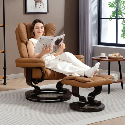 HOMCOM Swivel Recliner Chair PU Leather with Footstool Brown