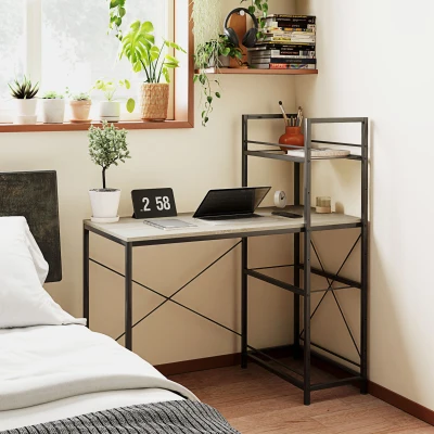 HOMCOM Birou calculator cu raft reversibil 4 nivele, cadru oțel, 110x53x115,5 cm, stejar negru