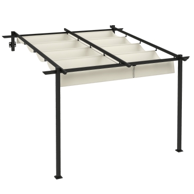 Outsunny Pavilion de grădină 3 x 3m, acoperiș retractabil, montaj pe perete, cadru metalic, Crem