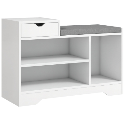 HOMCOM Mobilier și banc pentru pantofi 1 sertar și 3 compartimente, capacitate 5 perechi MDF, 76,5L x 30A x 52Î cm