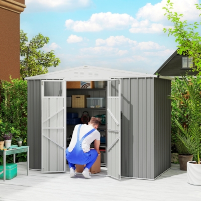 Outsunny Metal Garden Shed 8x4ft Lockable Light Grey