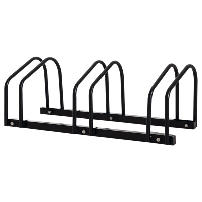 Suport pentru 3 biciclete, depozitare pneuri de 65 mm pe sol sau pe perete, 76 x 33 x 27 cm oțel negru