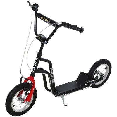 HOMCOM Trotinetă Copii Ghidon Reglabil Scooter Trotinetă Urbană Copii Kickboard cu Roți Gonflabile de 12 Inch pentru Copii de la 5 Ani Negru 120 x 58 x 75-80 cm