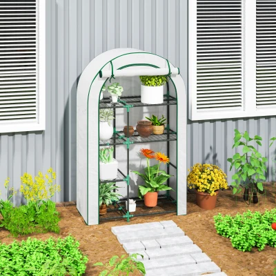 Outsunny Mini solar, solar cu patru niveluri cu acoperire din plastic, portabil, ușă rulabilă, 100 x 45 x 160 cm, alb