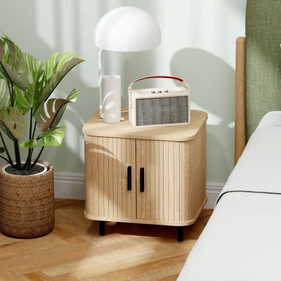 HOMCOM Noptieră, mobilier suplimentar, stil scandinav cu 2 uși glisante și picioare de oțel 48 x 40 x 48 cm, aspect lemn