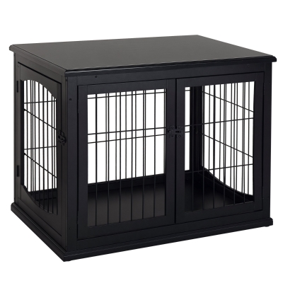 PawHut Cușcă pentru câine animale cușcă din MDF clasa E1 3 uși cu siguranță max. 30 Kg dim. 81L x 58l x 66Î cm negru