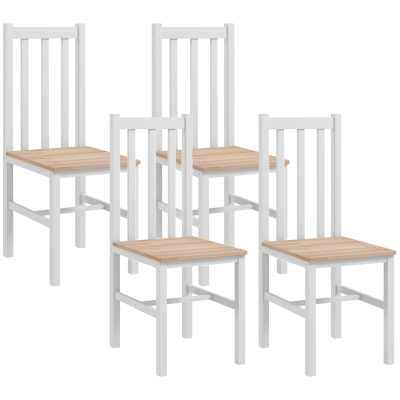 HOMCOM Set de 4 scaune de bucătărie, Lemn masiv, design modern, 38,5 cm x 47,5 cm x 99 cm, Natural