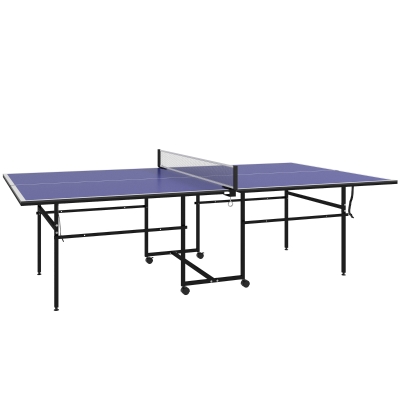 SPORTNOW Masa de tenis de masă, pliabilă, mobilă, 2 rachete, 3 mingi, cadru de oțel, 274x152,5x76 cm, Albastru