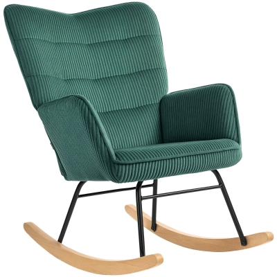 HOMCOM Fotoliu cu Balansoar, Kufen din Lemn de Fag, Captuseala groasa, Verde inchis, Capacitate de 120 kg