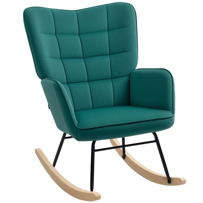 HOMCOM Fotoliu cu leagăn rocking chair acoperiș din catifea structură din oțel 71 x 98 x 101 cm Verde