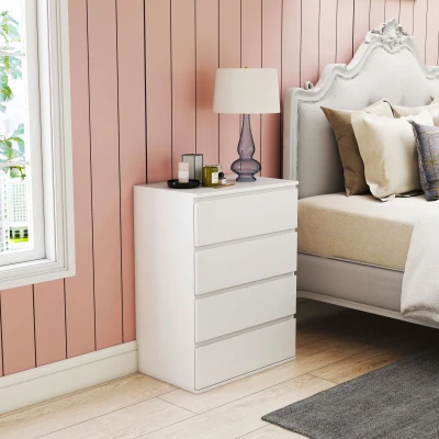 HOMCOM Cassettiera 4 Cassetti in Truciolato 60x40x80cm Bianco