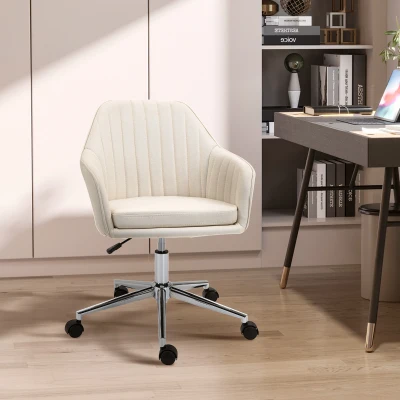 Vinsetto Cadeira de Escritório Cadeira de Secretária com Altura Regulável e Base Giratória para Escritório 61x59x86-96 cm Bege