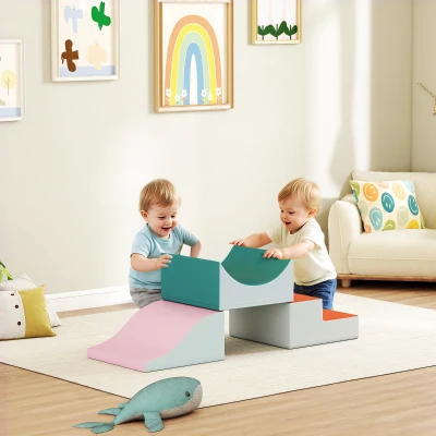 AIYAPLAY 3-teiliges Kletter- und Krabbelset für Kleinkinder, Kunstleder, Schaumstoff, Hellgrau