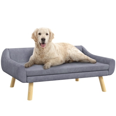 PawHut Canapea pentru câine design scandinav pernă moale detașabilă material catifea aspect lemn masiv