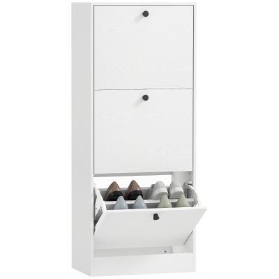 HOMCOM Dulap cu 3 Uși Rabatabile Rafturi Ajustabile și Design Compact 47x28x115 cm Alb cu Inserții de Lemn
