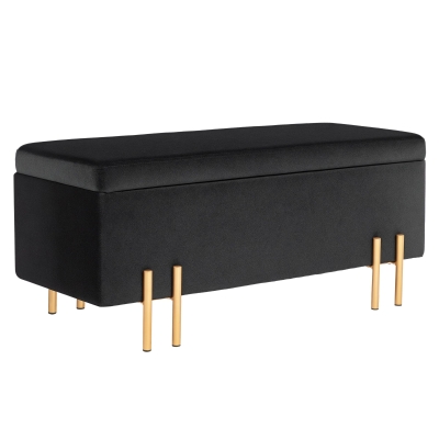 HOMCOM Băncuță, Polsterbank cu spațiu de depozitare, Metal, Lemn de Cauțiuc, Spumă, 100 x 40 x 42 cm, Negru