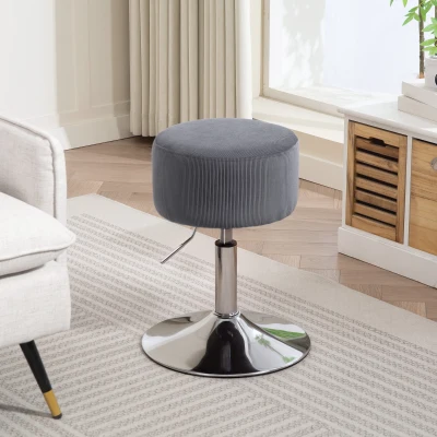 HOMCOM Taburet Înalt de Bucătărie Reglabil în Înălțime 52-66 cm Tapitat cu Catifea Rotativ 360° Gri