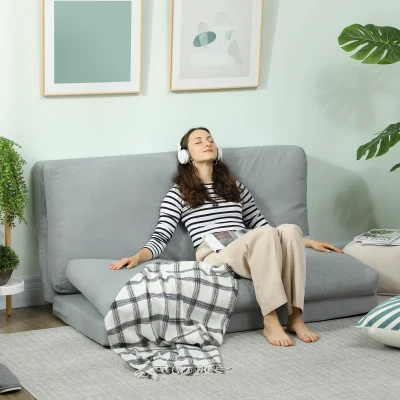 HOMCOM Canapea paresseux șezlong extensibil pliabil în 4 părți, greutate 240 Kg, 137,5 x 85,5 x 74 cm, gri deschis