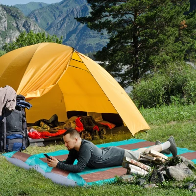 Saltea de camping autogonflabilă pentru 2 persoane cu pernă și geantă de transport Ultra ușoară