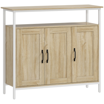 HOMCOM Buffet Bois Naturel 3 Portes 4 Étagères 100x35x88cm