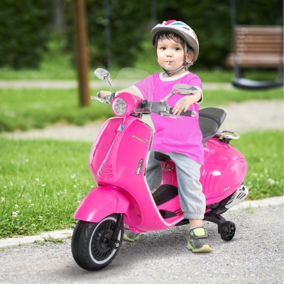 HOMCOM Moto Électrique Enfant Vespa 2 Roues Lumières Rose