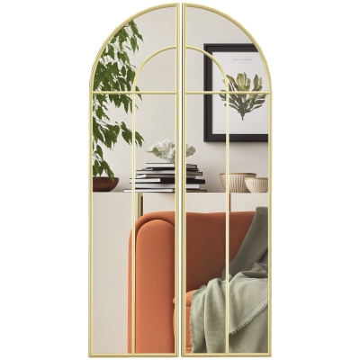 HOMCOM Miroir mural arc 30 x 120 cm, mare miroir decorativ cu ramă metalică, pentru living, cameră, hol, nuanță auriu
