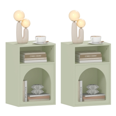 HOMCOM Lot de 2 mese de noapte, masă de noapte cu compartimente deschise, design aranjat, 40 x 30 x 60 cm, verde deschis
