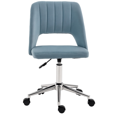 Vinsetto Scaun de birou, Înălțime ajustabilă Scaun de birou fără brațe, Drehbar Bürostuhl cu aspect de catifea, Scaun de schmink ergonomic pentru dormitor, birou acasă, Albastru