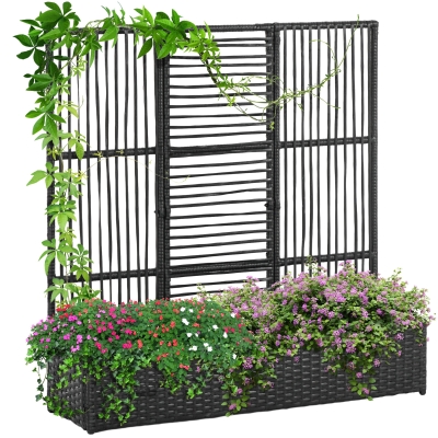 Outsunny Blumenkasten cu grilaj, rezistent la intemperii, Ratan Polyrattan, 103 x 103 x 29 cm, Negru