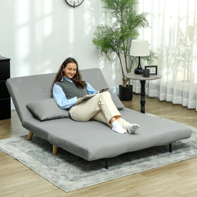 HOMCOM Canapea extensibilă Relaxsofa Sofa, inclusiv 2 perne, aspect de catifea, 130 x 78 x 79 cm, Gri deschis