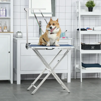 PawHut Braț de toaletare pliabil pentru animale de companie din oțel inoxidabil cu cataramă pentru câini de talie mare și mică înălțime reglabilă maxim 74 cm