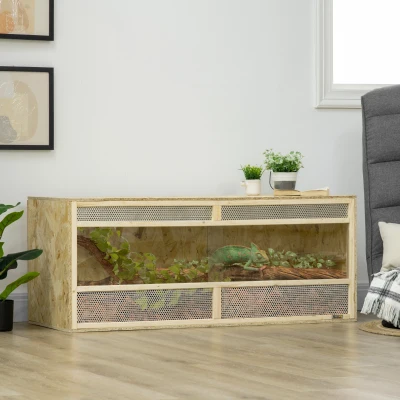 PawHut Terrariu din lemn OSB pentru reptile cu ușă glisantă din sticlă - 120 x 50 x 50 cm natural