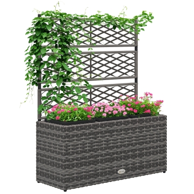 Ghiveci pentru plante cu trei bazine 33L din rășină impletită și oțel dim. 84L x 30L x 107H cm